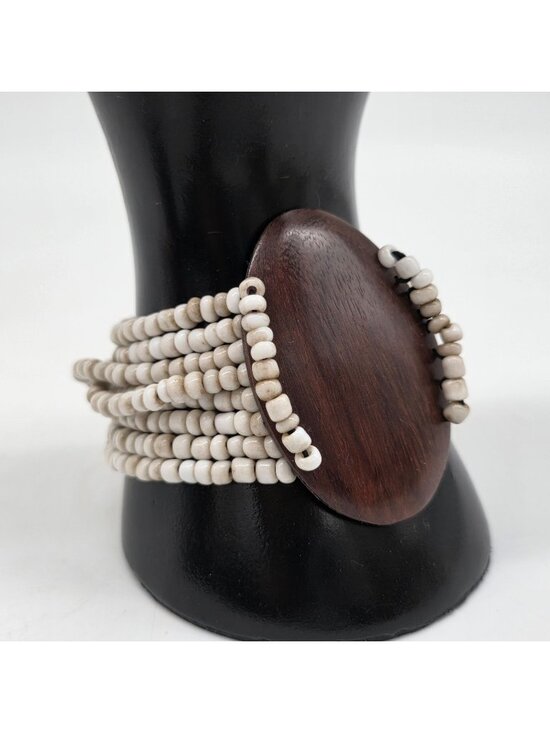 Unbranded Jewelry - Large Wood & Glass Bead Stretch Bracelet With Multistrand Design For Women
